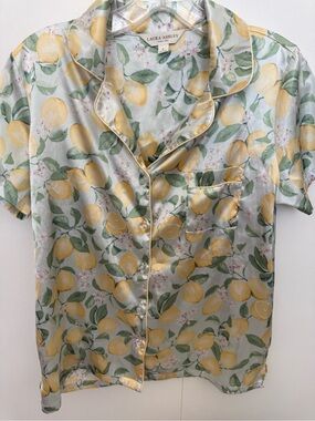 Laura Ashley Yellow and Green Lemon Satin Pajama top and shorts set